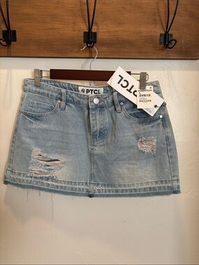 Ethikal Clothing Washed Light Blue Distressed Denim Mini Skirt